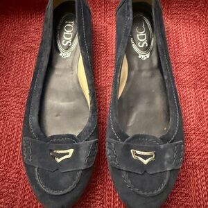 Tod's Dark Blue Suede Loafers